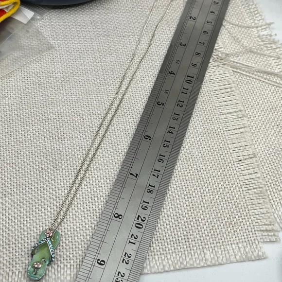 Vintage Sterling Silver Flip-Flop Pendant Necklace with Flamingo & Crystals, 18” - Picture 13 of 15